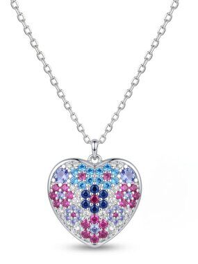 Blue & Pink Heart Necklace, 925 Sterling Silver Y2K Aesthetic Lizzie McGuire